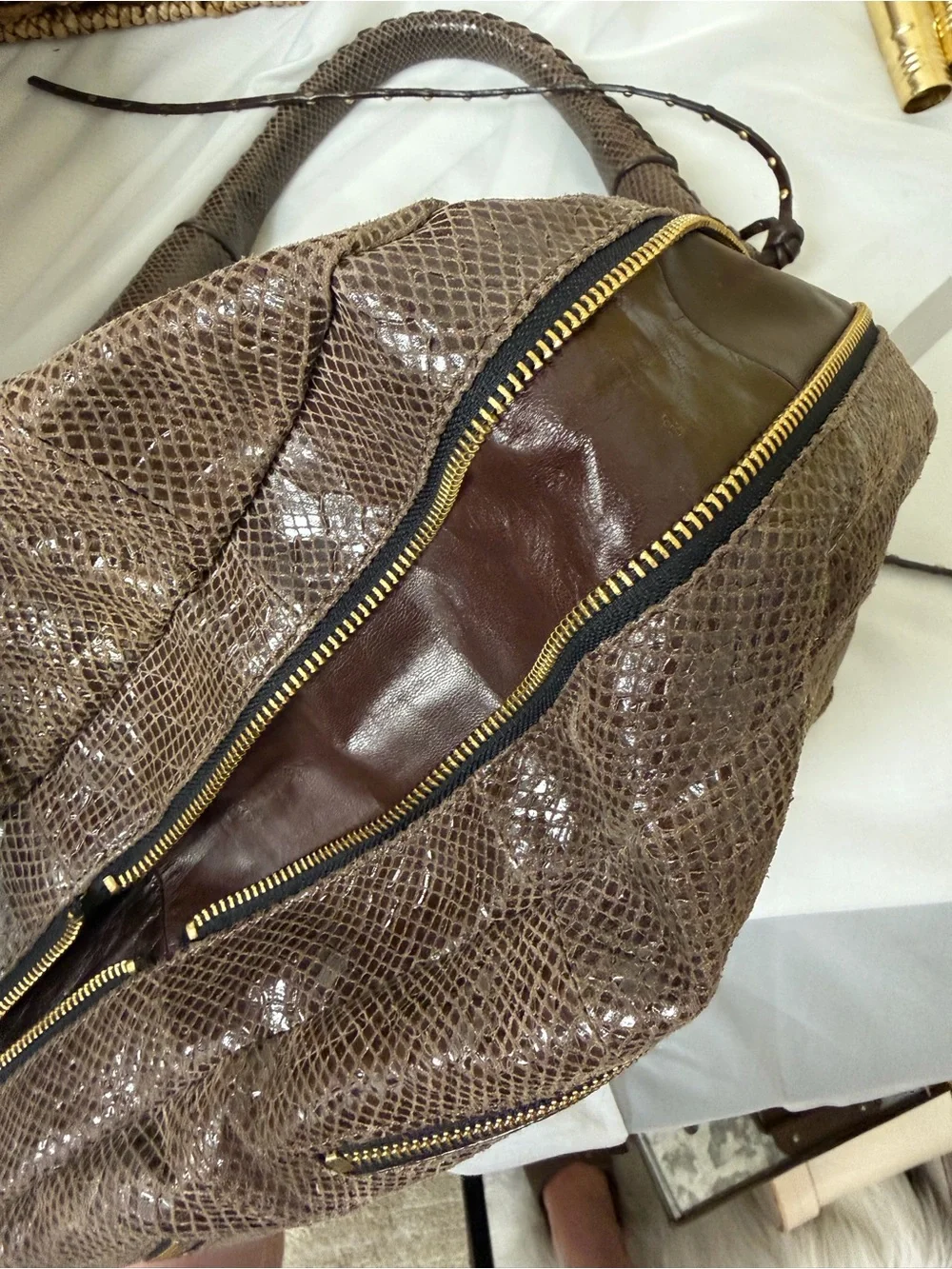 Dr Yannay Brown Snake Print Decorative Bag